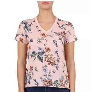GERARD DAREL Pink Valora Floral Knitted V- Neck Top Short Sleeve Boho Feminine 1